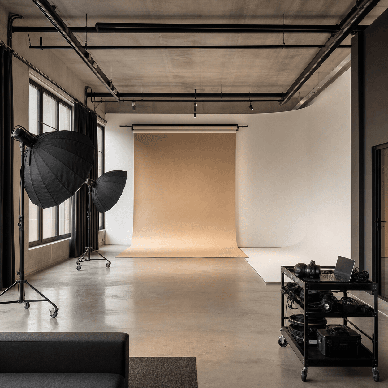 Photo production studio ready for a campaign shoot